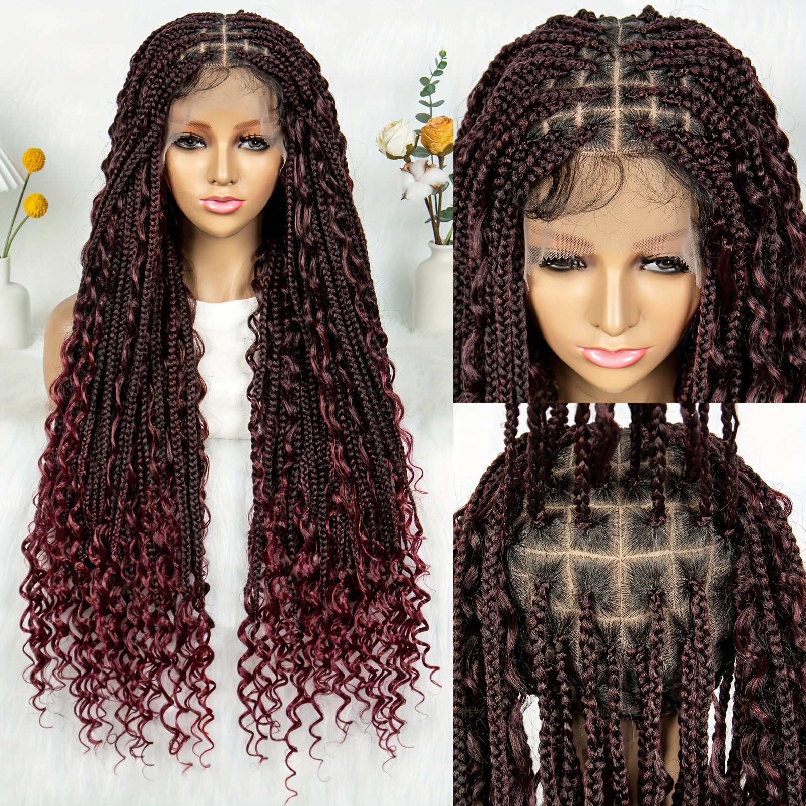 1pc Elegant Full Lace Curly Braided Wig for Women, High-Temperature Fiber, 150% Density, Full Lace Area, Versatile Long Style, Soul Goddess Collection